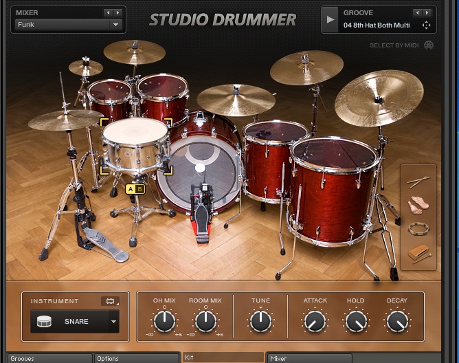 プラグイン音源「Studio Drummer」の画面